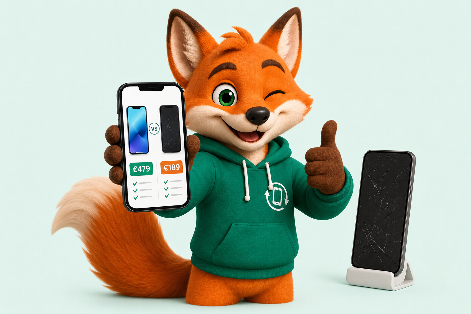 Fox, rachat-telephone.com mascot — Klar til at sammenligne med fuldstændig enkelhed?